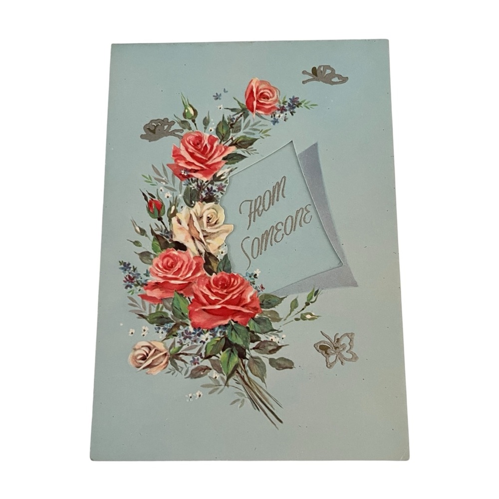 Unused Vintage Greeting Card Just Because Thinking Of You Floral Ephemera
